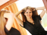 Woman Girl Looking in Mirror Reflection